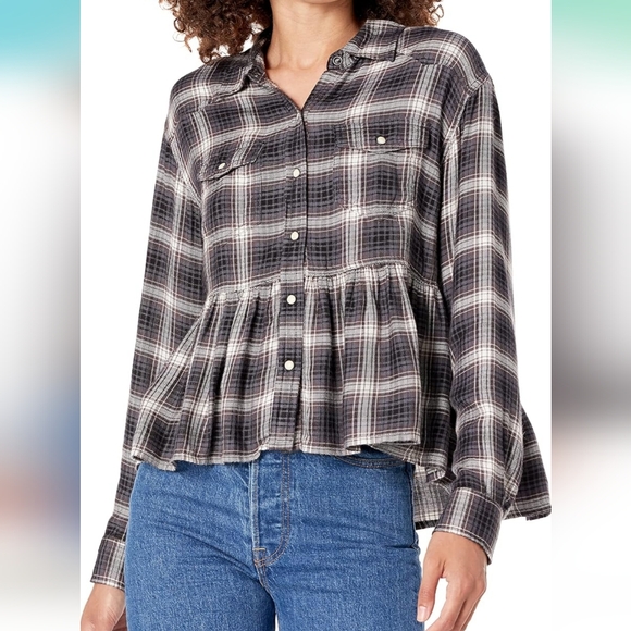 Lucky Brand Tops - NWT Lucky Brand Plaid Western Babydoll Long Sleeve Shirt